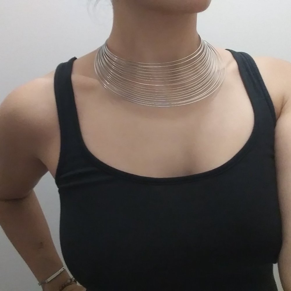 Silvertone Multi Strand Torque Choker Necklace